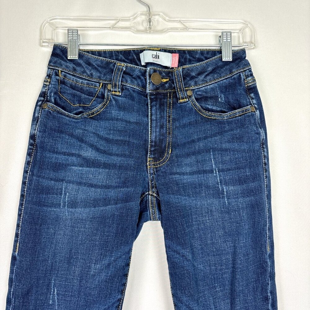 Cabi High Straight Jeans Women's Size 0‎ Medium Wash Distressed Stretch Denim - Picture 2 of 16